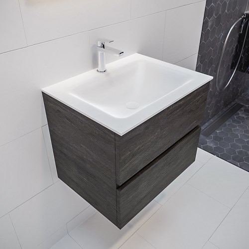 VICA 60cm bathroom vanity unit Dark Brown 2 drawers. Vanity top CLOUD Center 1 tab hole.