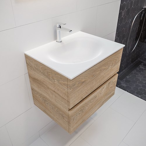 VICA 60 badmeubel washed oak 2 lades wastafel MOON midden 1 kraangat