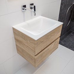 VICA 60cm bathroom vanity unit Washed Oak 2 drawers. Vanity top CLOUD Center without tab hole.