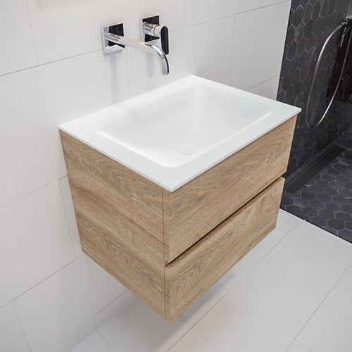 VICA 60cm mueble de baño Washed Oak 2 cajones lavabo CLOUD Centro sin orificio.
