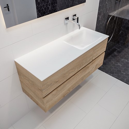 VICA 120cm mueble de baño Washed Oak 2 cajones lavabo CLOUD Derecho sin orificio.
