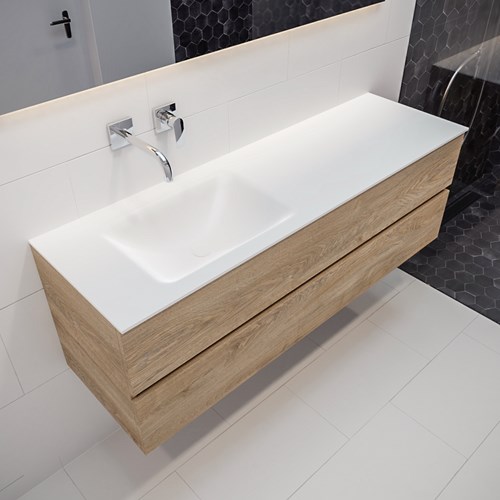 VICA 150cm mueble de baño Washed Oak 2 cajones lavabo CLOUD Izquierda sin orificio.