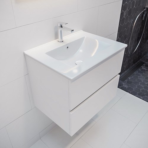 VICA 60cm mueble de baño Talc 2 cajones lavabo DENIA Centro 1 orificio.