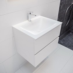 VICA 60cm bathroom vanity unit Talc 2 drawers. Vanity top CLOUD Center 1 tab hole.