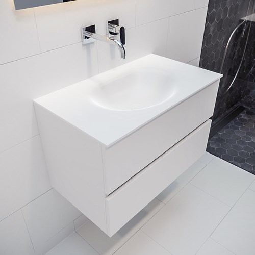 VICA 80cm mueble de baño Talc 2 cajones lavabo MOON Centro sin orificio.