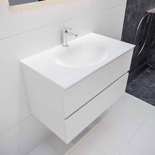 VICA 80cm mueble de baño Talc 2 cajones lavabo MOON Centro 1 orificio.
