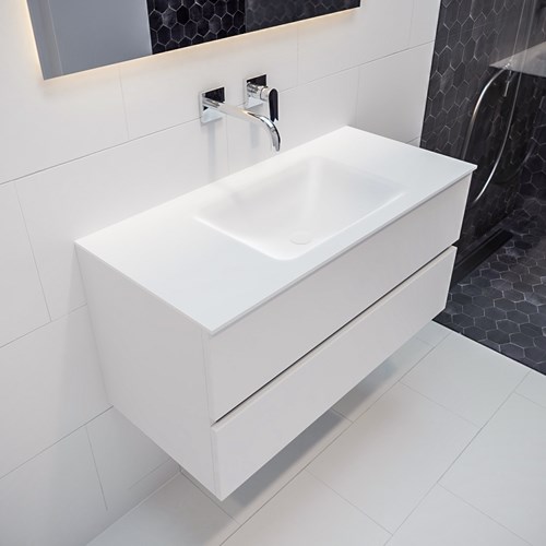 VICA 100cm mueble de baño Talc 2 cajones lavabo CLOUD Centro sin orificio.