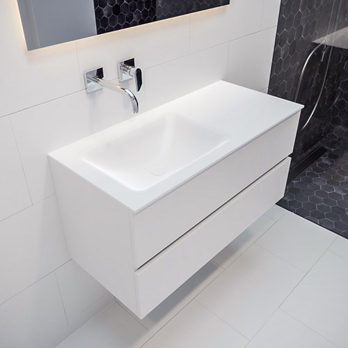 VICA 100cm mueble de baño Talc 2 cajones lavabo CLOUD Izquierda sin orificio.