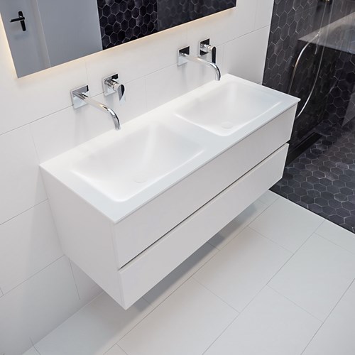 VICA 120cm mueble de baño Talc 2 cajones lavabo CLOUD Doble sin orificio.