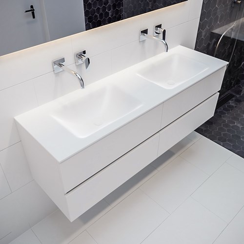 VICA 150cm mueble de baño Talc 4 cajones lavabo CLOUD Doble sin orificio.