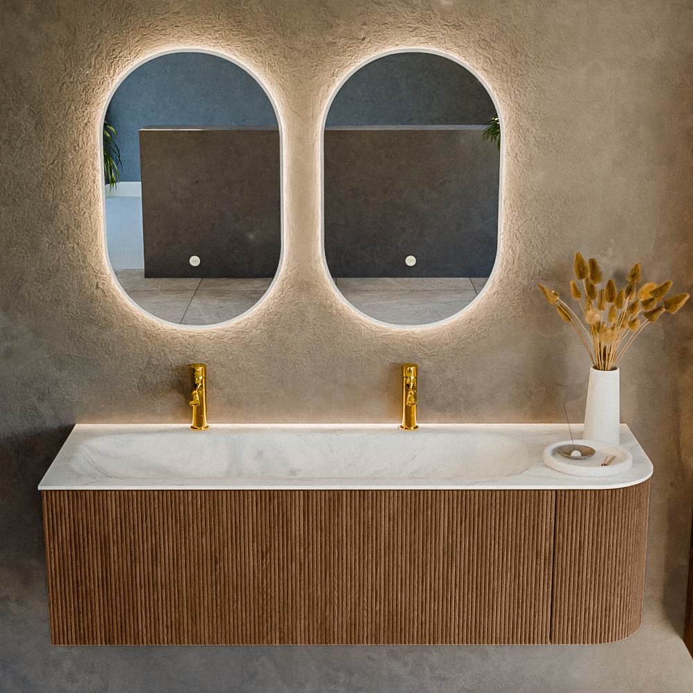 KURVE DLUX 145cm Mueble De Ba o Curva Derecha Color Walnut Con 1 Caj n kurve-dlux-145cm-mueble-de-ba-o-curva-derecha-color-walnut-con-1-caj-n