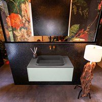ERIN 80cm bathroom vanity set Greey with 1 drawer. Vanity top RIDGE Center without tab hole color Dark Grey.-3