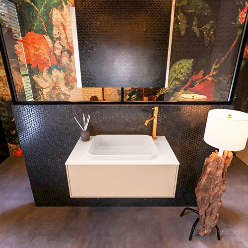ERIN 80cm bathroom vanity set Rosee with 1 drawer. Vanity top RIDGE Center 1 tab hole color Linen.-3