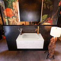 ERIN 80cm bathroom vanity set Underlayment with 1 drawer. Vanity top RIDGE Center 1 tab hole color Linen.-3