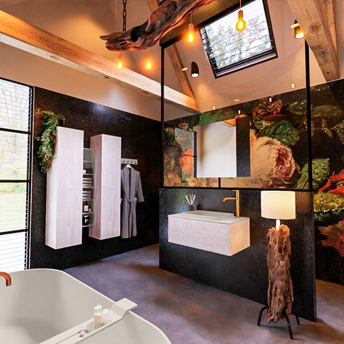 ERIN 80cm meubles de salle de bains Underlayment avec 1 tiroir. Lavabo RIDGE Centrée 1 trou pour robinetter couleur Linen.-2