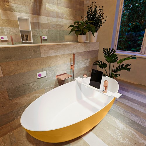 FLOAT freistehende Badewanne solid surface 170x80cm farbe Ocher / Talc.-2