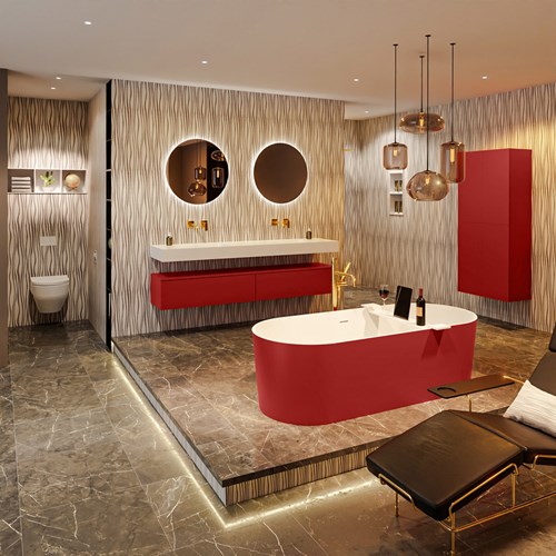 NOBLE Freistehende Badewanne solid surface 180x75cm farbe Fire / Talc.-3