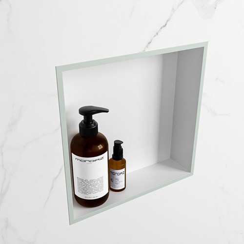 EASY Niche Murale 29,5x29,5cm solid surface couleur Greey / Talc. 1 compartiment adapté pour une installation encastrée ou en saillie.-2