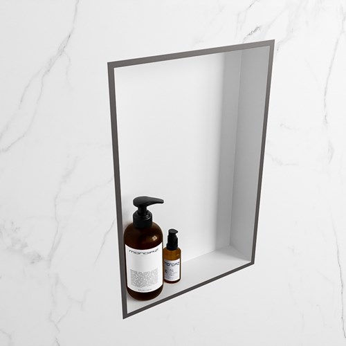 EASY Niche Murale 44,5x29,5cm solid surface couleur Dark Grey / Talc. 1 compartiment adapté pour une installation encastrée ou en saillie.-2