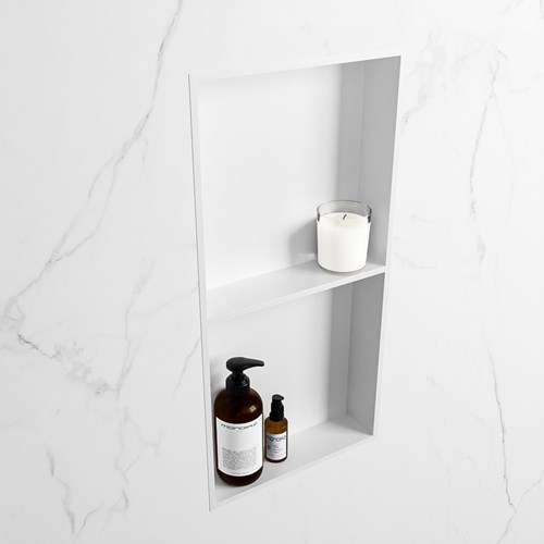 EASY Niche Murale 59,5x29,5cm solid surface couleur Talc / Talc. 2 compartiments adapté pour une installation encastrée ou en saillie.-2