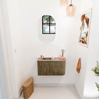 JOYA-DLUX 71,6cm mueble fondo reducido curva derecha color Dusk. Lavabo FAYE posición Izquierda 1 orificio color Arena.-2