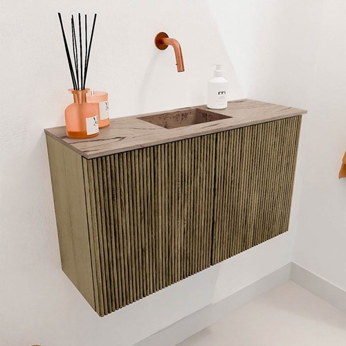 JOYA-DLUX 70cm toiletmeubel kleur Dusk. Wastafel FAYE positie Midden Zonder kraangat kleur Arena.-3