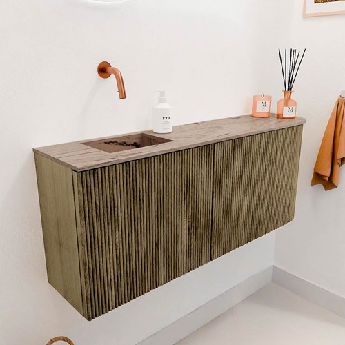 JOYA-DLUX 101,6cm toiletmeubel ronding rechts kleur Dusk. Wastafel FAYE positie Links Zonder kraangat kleur Arena.-3