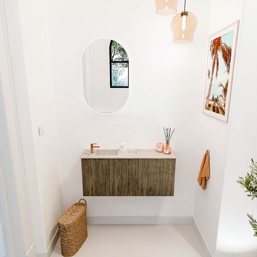 JOYA-DLUX 90cm mobile lavabo colore Dusk. Lavabo FAYE posizione Sinistra 1 foro per rubinetto colore Frappe.-2