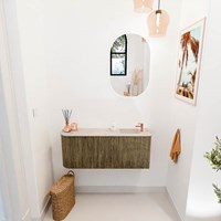 JOYA-DLUX 101,6cm mueble fondo reducido curva izquierda color Dusk. Lavabo FAYE posición Derecho 1 orificio color Frappe.-2