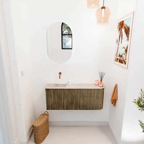 JOYA-DLUX 101,6cm mueble fondo reducido curva derecha color Dusk. Lavabo FAYE posición Izquierda sin orificio color Frappe.-2