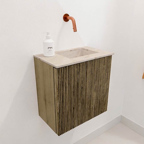 JOYA-DLUX 40cm cloakroom vanity set color Dusk. Vanity top FAYE position Right without tab hole color Frappe.-3