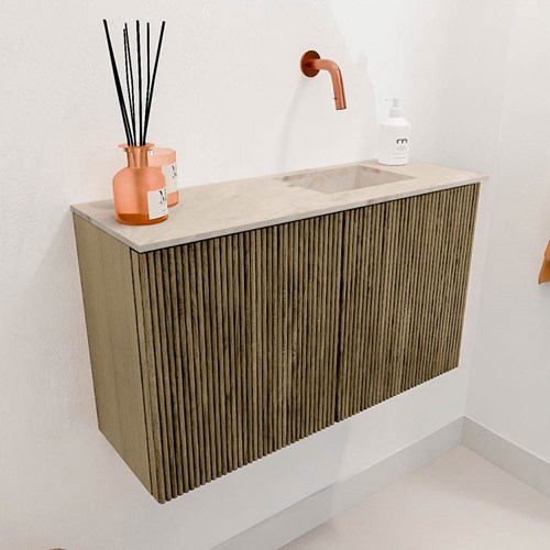 JOYA-DLUX 70cm mobile lavabo colore Dusk. Lavabo FAYE posizione Destra senza foro per il rubinetto colore Frappe.-3