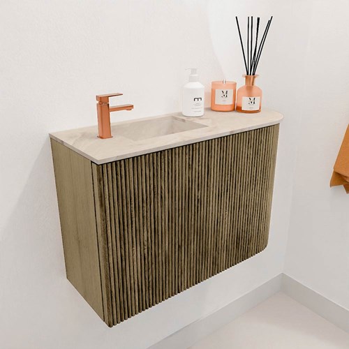 JOYA-DLUX 61,6cm mueble fondo reducido curva derecha color Dusk. Lavabo FAYE posición Izquierda 1 orificio color Frappe.-3