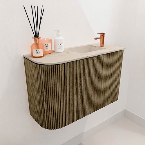 JOYA-DLUX 61,6cm mobile lavabo colore curva sinistra Dusk. Lavabo FAYE posizione Destra 1 foro per rubinetto colore Frappe.-3