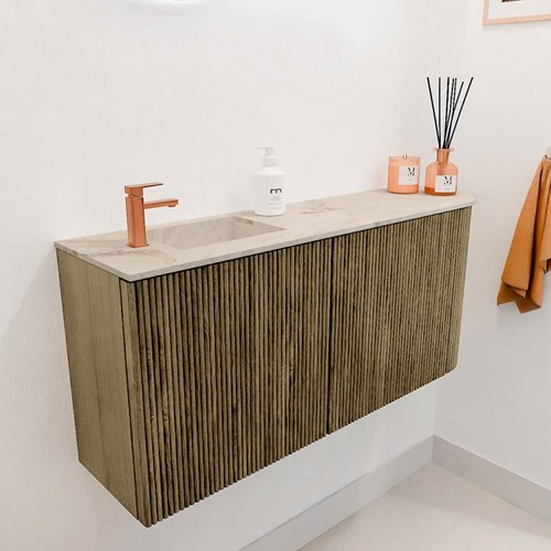 JOYA-DLUX 91,6cm meuble lave-main courbe droite couleur Dusk. Lavabo FAYE position Gauche 1 trou pour robinetter couleur Frappe.-3
