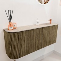 JOYA-DLUX 101,6cm mueble fondo reducido curva izquierda color Dusk. Lavabo FAYE posición Derecho 1 orificio color Frappe.-3