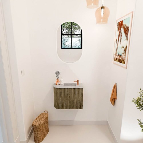 JOYA-DLUX 51,6cm mueble fondo reducido curva izquierda color Dusk. Lavabo FAYE posición Derecho 1 orificio color Glace.-2