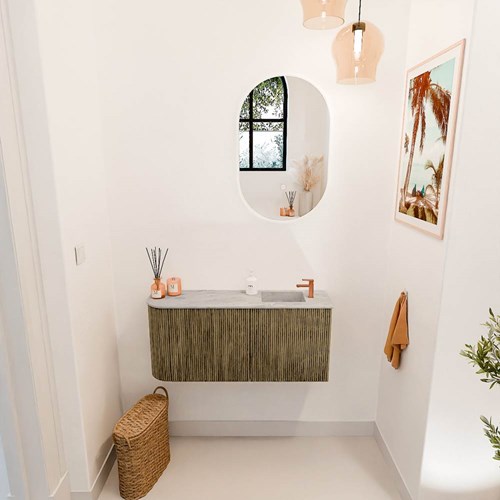 JOYA-DLUX 91,6cm toiletmeubel ronding links kleur Dusk. Wastafel FAYE positie Rechts 1 kraangat kleur Glace.-2