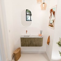 JOYA-DLUX 91,6cm mueble fondo reducido curva derecha color Dusk. Lavabo FAYE posición Izquierda sin orificio color Glace.-2