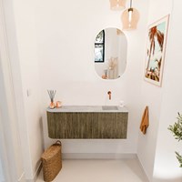 JOYA-DLUX 111,6cm mueble fondo reducido curva izquierda color Dusk. Lavabo FAYE posición Derecho sin orificio color Glace.-2