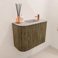 JOYA-DLUX 51,6cm mueble fondo reducido curva izquierda color Dusk. Lavabo FAYE posición Derecho 1 orificio color Glace.-3