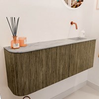 JOYA-DLUX 111,6cm mueble fondo reducido curva izquierda color Dusk. Lavabo FAYE posición Derecho sin orificio color Glace.-3