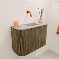 JOYA-DLUX 63,2cm mobile lavabo colore curva sinistra + destra Dusk. Lavabo FAYE posizione Centro senza foro per il rubinetto colore Glace.-3