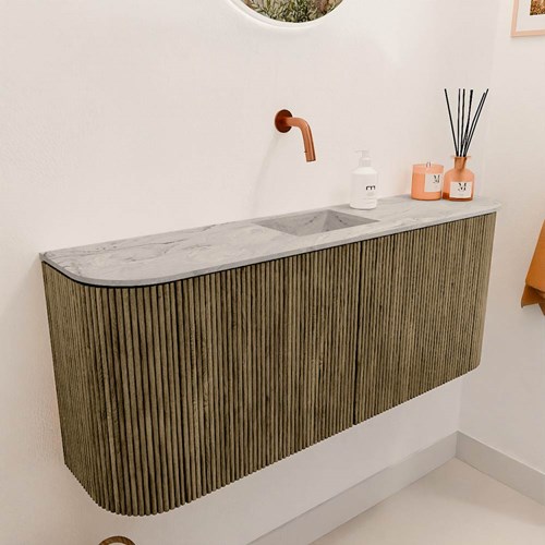 JOYA-DLUX 103,2cm mobile lavabo colore curva sinistra + destra Dusk. Lavabo FAYE posizione Centro senza foro per il rubinetto colore Glace.-3