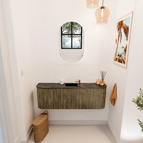 JOYA-DLUX 123,2cm meuble lave-main courbe gauche + droite couleur Dusk. Lavabo FAYE position Centrée 1 trou pour robinetter couleur Lava.-2