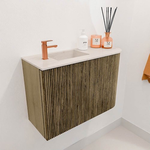 JOYA-DLUX 61,6cm mobile lavabo colore curva destra Dusk. Lavabo FAYE posizione Sinistra 1 foro per rubinetto colore Meli.-3