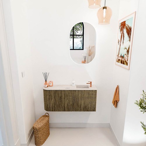 JOYA-DLUX 91,6cm toiletmeubel ronding links kleur Dusk. Wastafel FAYE positie Rechts 1 kraangat kleur Nata.-2