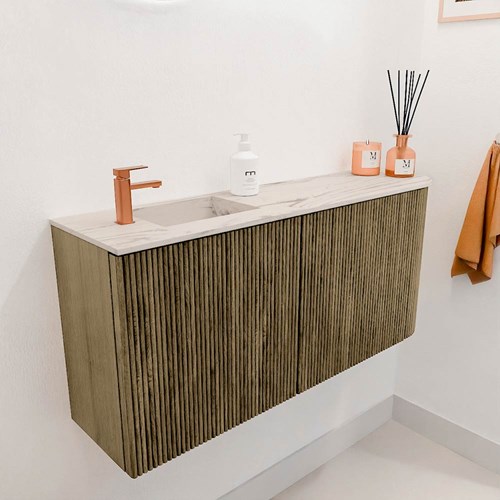 JOYA-DLUX 91,6cm meuble lave-main courbe droite couleur Dusk. Lavabo FAYE position Gauche 1 trou pour robinetter couleur Nata.-3