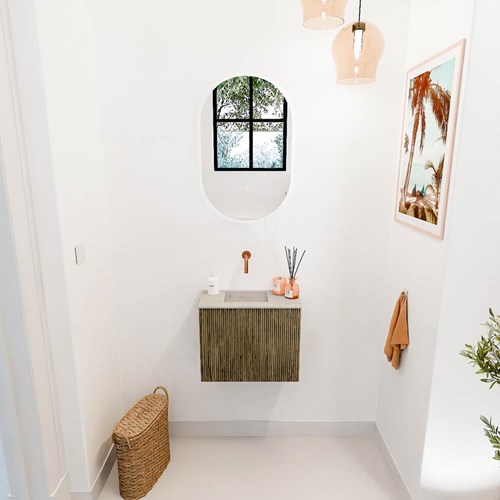 JOYA-DLUX 50cm mueble fondo reducido color Dusk. Lavabo FAYE posición Izquierda sin orificio color Opalo.-2