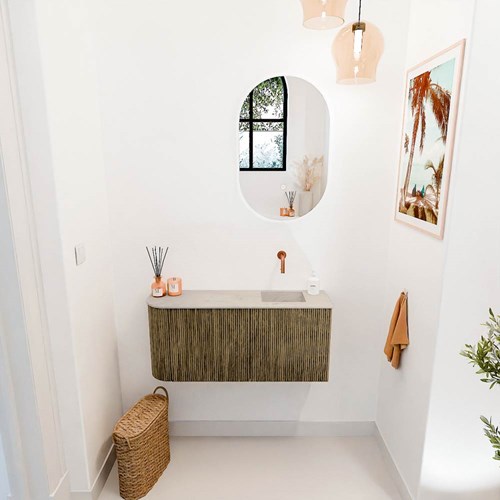 JOYA-DLUX 91,6cm meuble lave-main courbe gauche couleur Dusk. Lavabo FAYE position Droite sans trou pour robinet couleur Opalo.-2